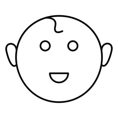 Cartoon baby boy face icon in thin line art.