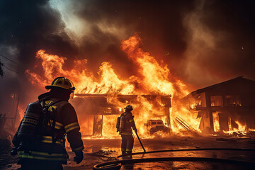 Firefighters are extinguishing fire at a building