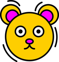 Cartoon bear face icon in yellow color.
