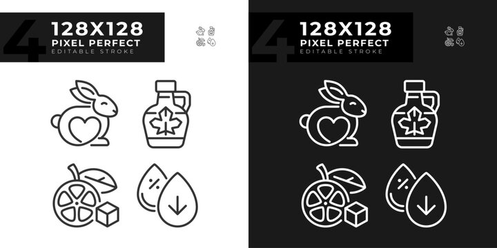 Pixel perfect dark and light simple icons collection representing allergen free, editable thin linear illustration.