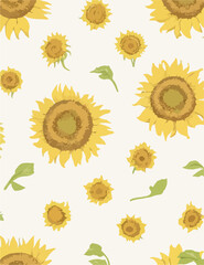 Sunflower and Bees Seamless Illustration