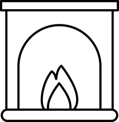 Fireplace Icon In Black Outline.