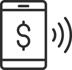 Online Money Transfer or Transaction from Mobile Icon in Thin Line Art.