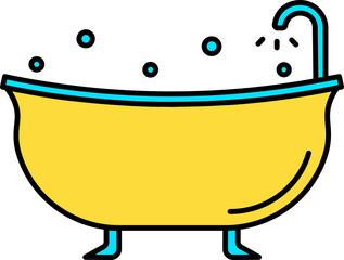 Bathtub Icon Or Symbol In Blue And Yellow Color.