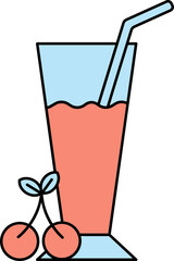 Cherry Glass Juice Icon In Blue And Red Color.
