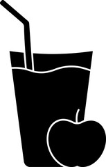 Apple Juice Glass Icon In Black And White Color.
