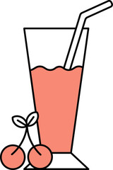 Cherry Glass Juice Icon In White And Red Color.