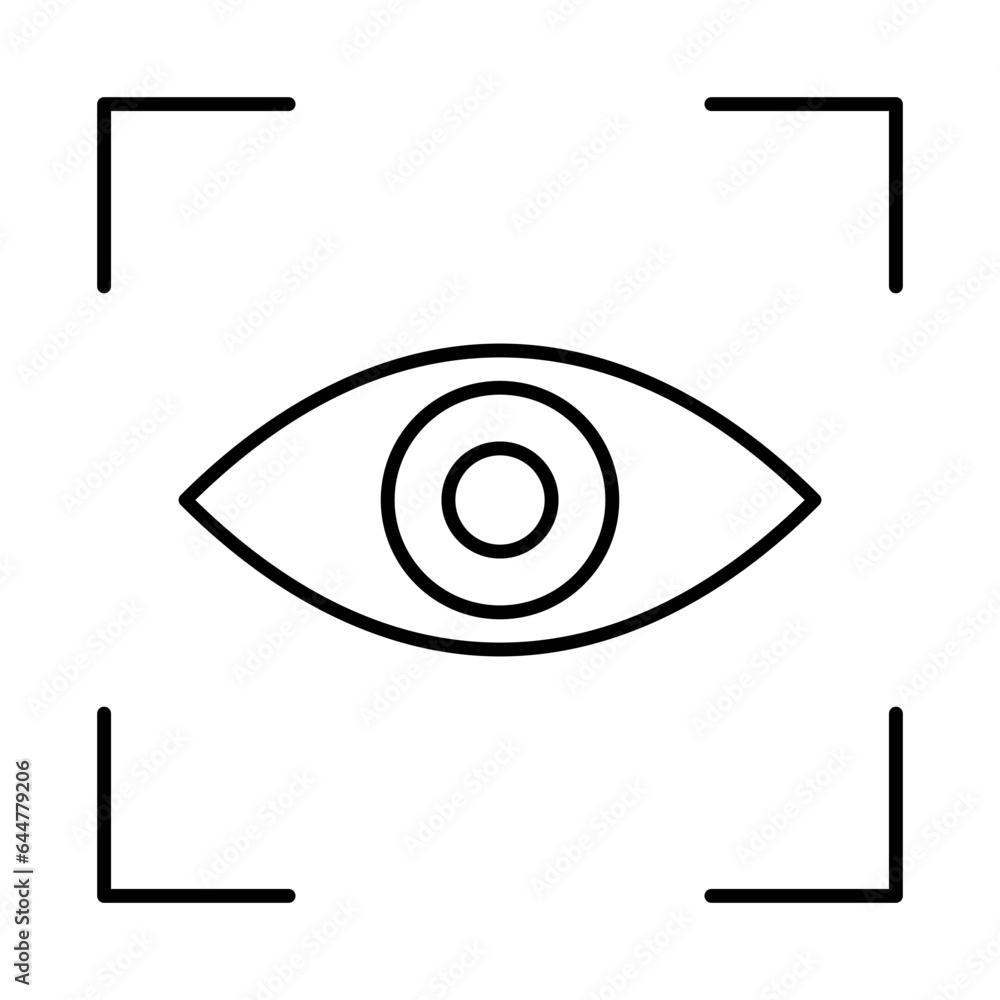 Poster flat style eye scan icon in line art.