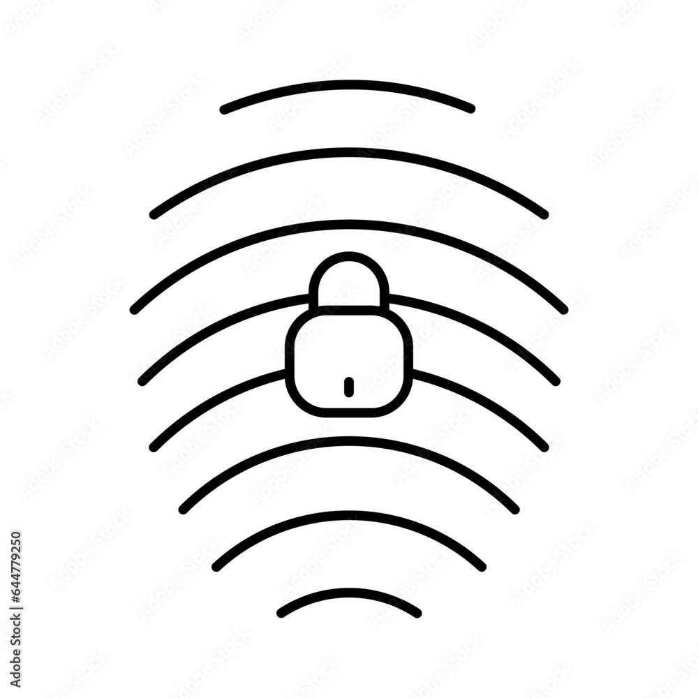 Poster flat style fingerprint lock icon in line art.