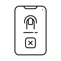 Line art illustration of Cancel Fingerprint in Smartphone icon.