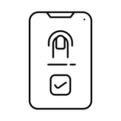 Thin line art Check or Confirm Fingerprint password in Smartphone icon or symbol.