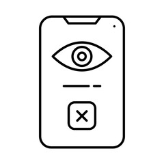 Cancel Eye in Smartphone Screen icon in black thin line art.