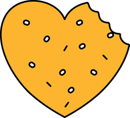 Heart Shape Cookie Icon In Yellow Color.