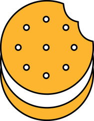 Cream Cookie Icon In Yellow And White Color.