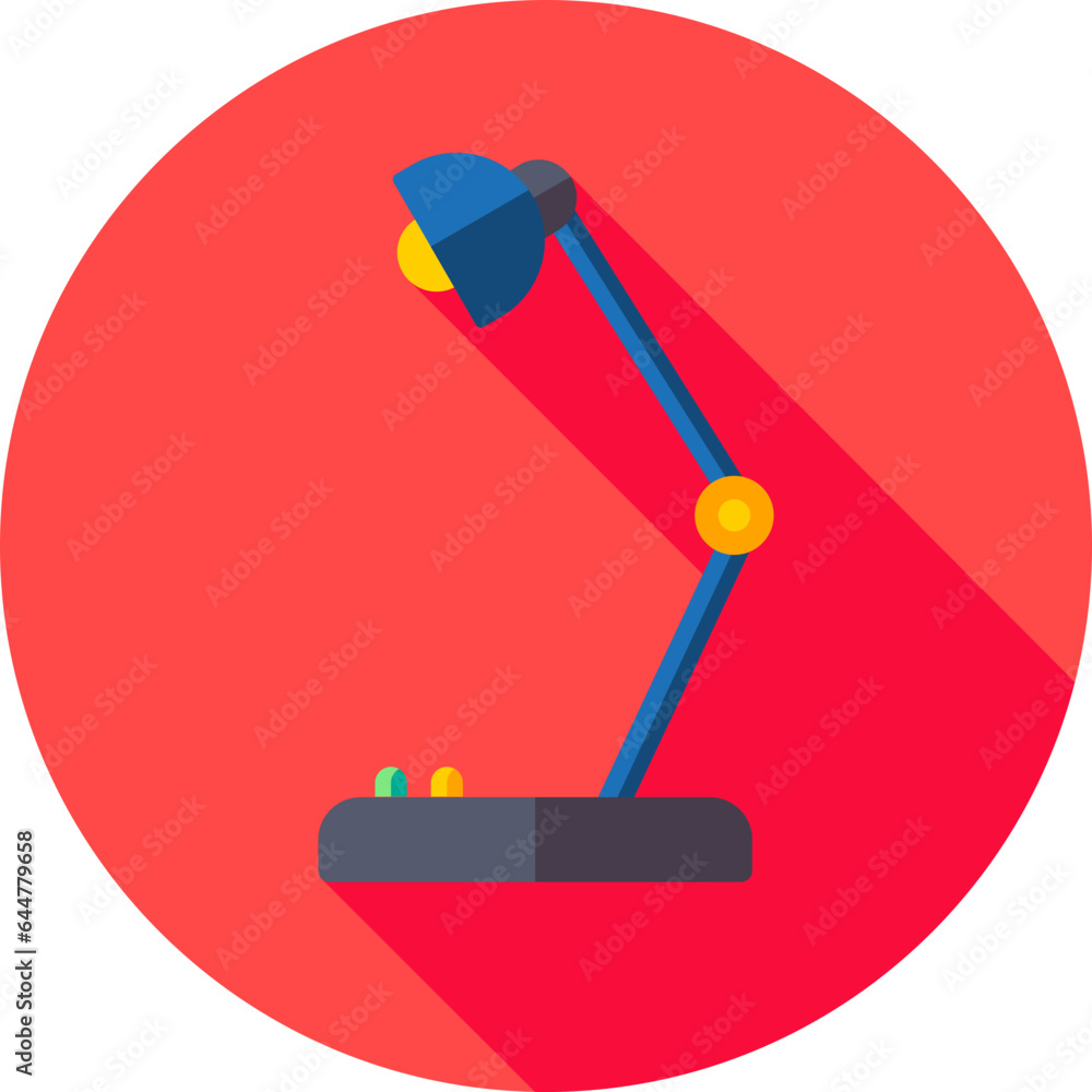 Poster flat style table lamp icon on red circle background.