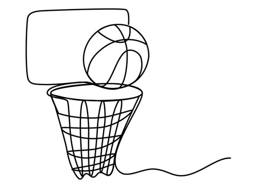 recommend clip art: One continuous line drawing of basketball hoop with a ball. Sport, running, ball sports, activity, athlete, game, training, basket, jump, play. Editable stroke. Outline vector illustration