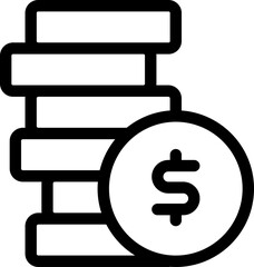 Dollar Coin Stack Icon in Black Line Art.