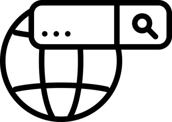 Black Line Art Illustration Of Search Bar Over Global Icon.