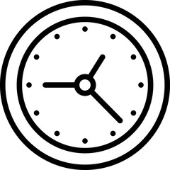 Flat Style Clock Icon in Black Thin Line Art.