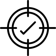 Target Sign with Check Mark Icon in Black Line Art.