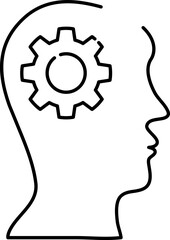 Human Head With Cogwheel Icon In Black Outline.