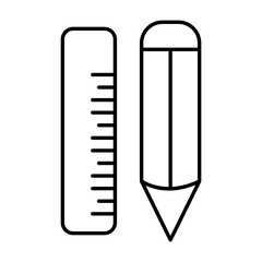 Line art illustration of ruler and pencil icon.