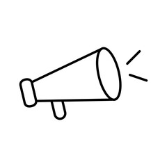 Megaphone icon or symbol in black line art.