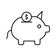 Piggy bank icon in thin line art.