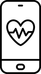 Mobile Heartbeat Or Cardiogram Icon In Black Outline.