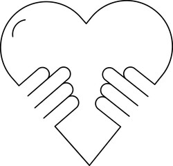 Hands Holding Heart Icon in Black Thin Line Art.