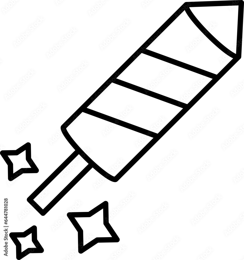 Poster flat style fireworks rocket icon in line art.