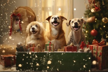 Christmas concept of someone dog is partying and celebrating Christmas - obrazy, fototapety, plakaty