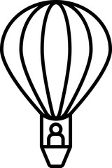 Line art illustration of Human riding in hot svgr balloon basket icon.