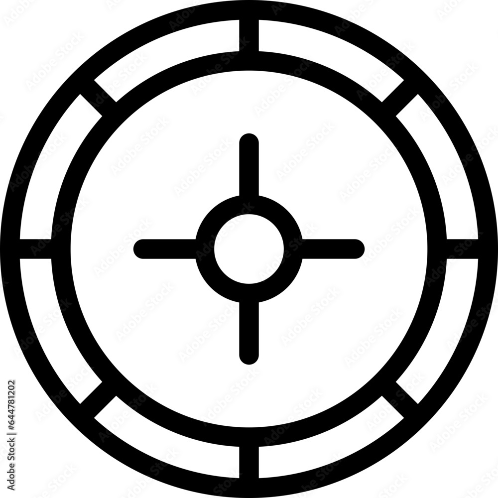 Wall mural Roulette Wheel Icon In Black Line Art.