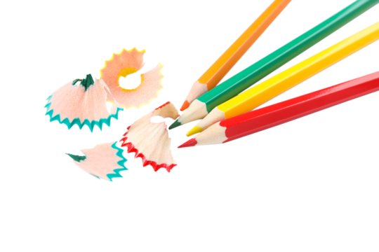 PNG, colored pencils with shavings, isolated on white background
