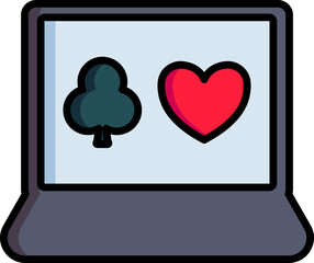 Clover and heart sign in laptop screen icon.