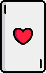 Playing card with heart sign in white and red color.