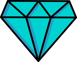 Blue diamond icon in black line art.