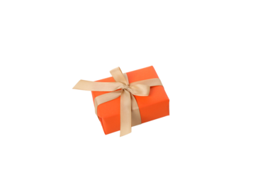 PNG,a gift in an orange wrapper, isolated on white background
