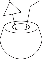 Black Line Art Illustration of Coconut Drink Icon.