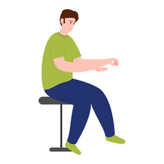 Illustration of Cartoon Young Man Sit on Stool.