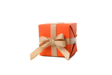 PNG,a gift in an orange wrapper, isolated on white background