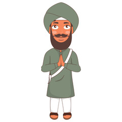 Cartoon Punjabi Man Doing Namaste for Welcome.