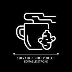 2D pixel perfect editable white ginger tea icon, isolated vector, thin line illustration representing allergen free.
