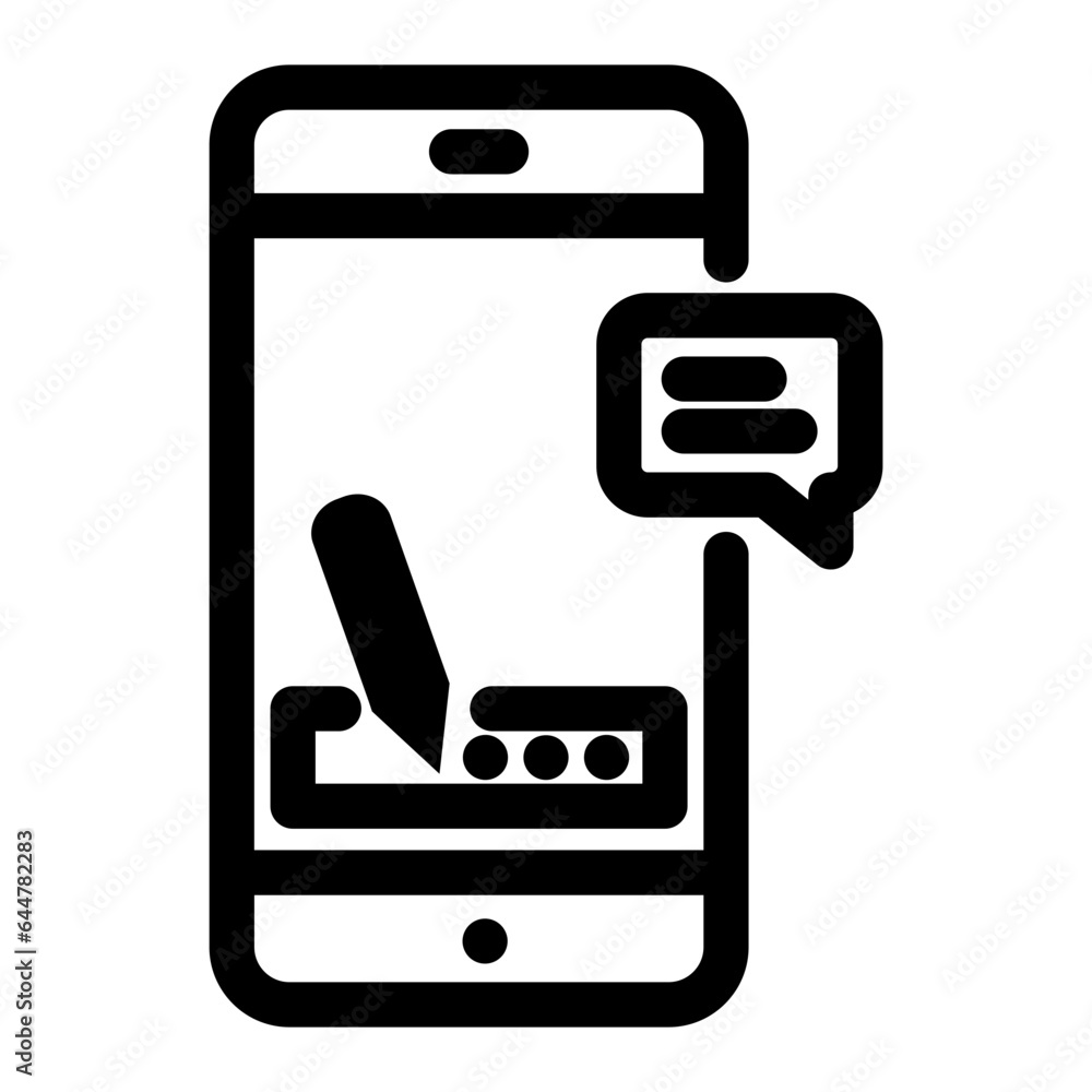 Poster write message or comment from smartphone icon in line art.
