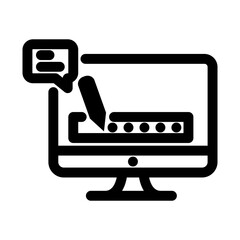 Line art illustration of Write message or comment from Computer icon.