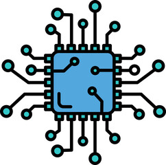 Circuit Chip Icon or Symbol in Blue and Turquoise Color.