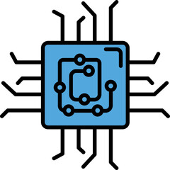 Circuit Or Computer Chip Icon In Blue Color.