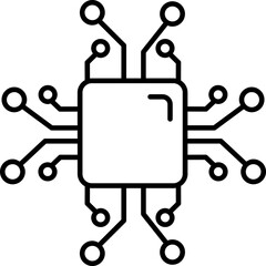 Black Line Art Microchip Icon In Flat Style.