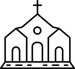 Black line art illustration of Church icon.